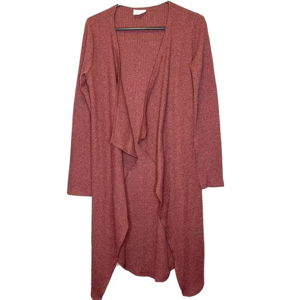 Preowned Tree kisses Women’s Burgundy Coral Long Cardigan Size Large